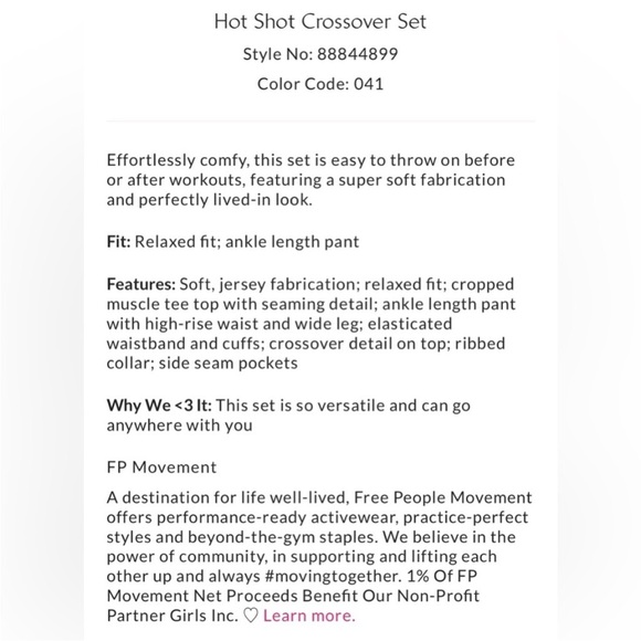 Free People Movement Hot Shot Cross Over Set Size M NWOT - Picture 3 of 15